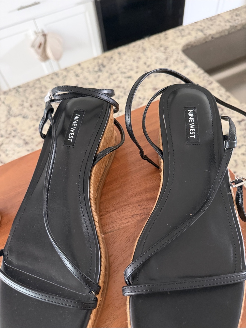 Nine West Black Strappy Espadrille Wedge Sandals